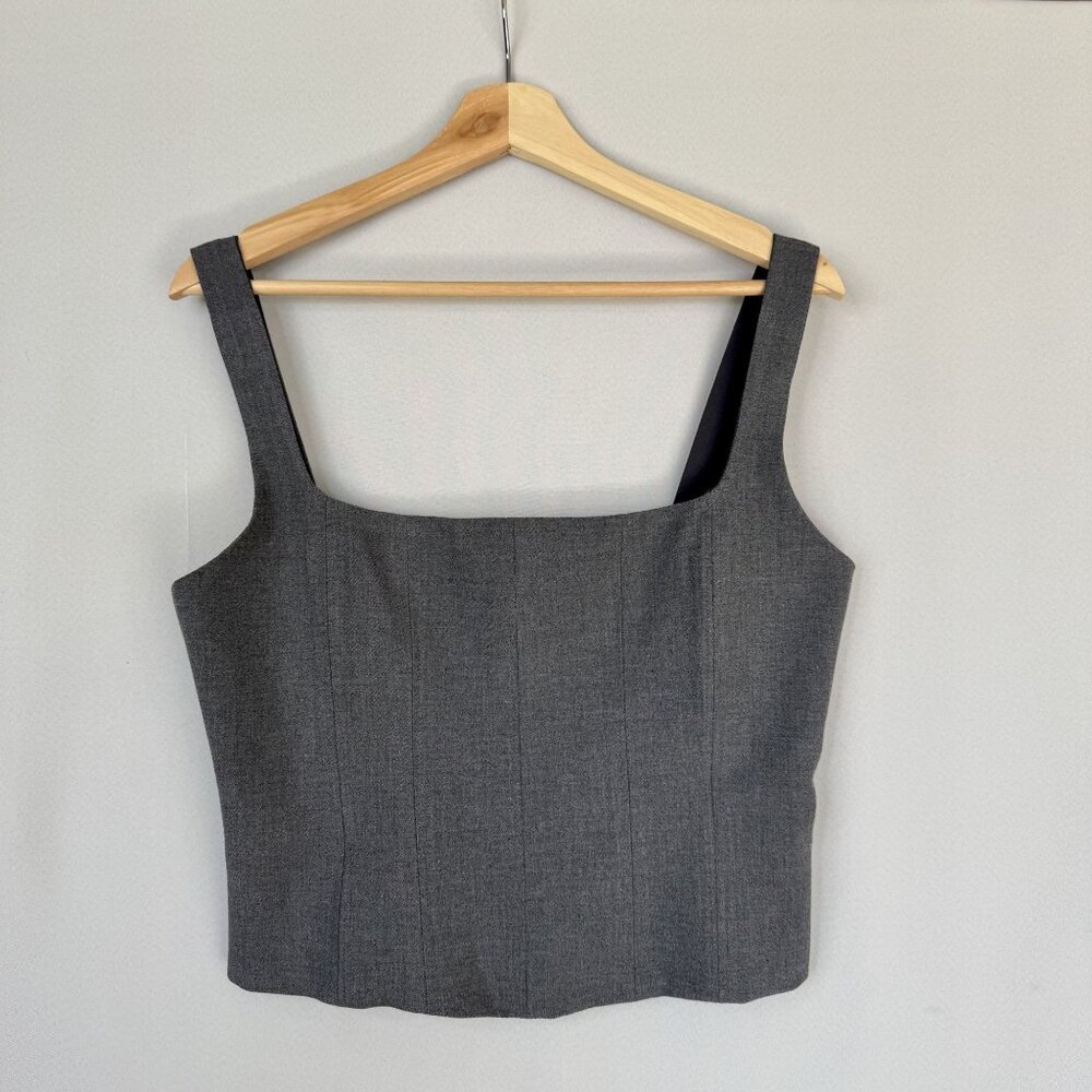 Zara Gray Stretch Square Neck Thick Strap Fitted Boned Corset Top Size Large